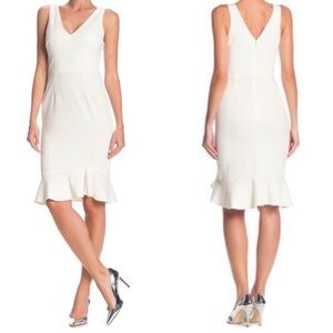Betsey Johnson White scuba crepe dress v-neckline ruffled hem Derby Bridal Grad